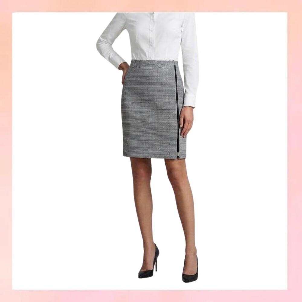 Ralph Lauren Black & White Houndstooth Zip Pencil Skirt Size 4 Workwear